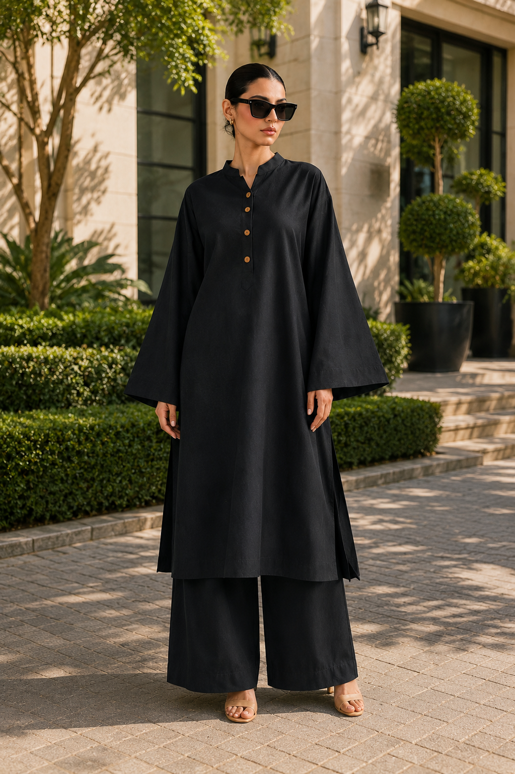 Elegant Women – Soft Power Midnight Ash Black 2PC Premium Cotton Set (RTW | Summer Drop 05)