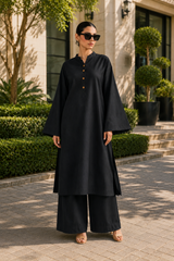 Elegant Women – Soft Power Midnight Ash Black 2PC Premium Cotton Set (RTW | Summer Drop 05)