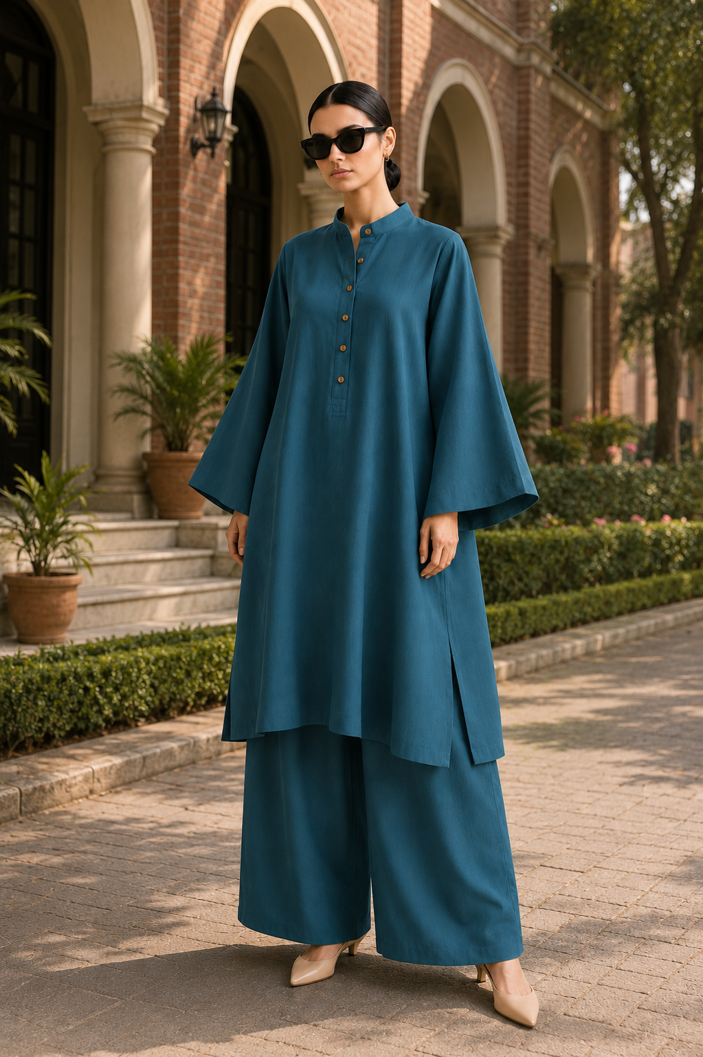 Elegant Women – Soft Power Deep Teal 2PC Premium Cotton Set (RTW | Summer Drop 05)