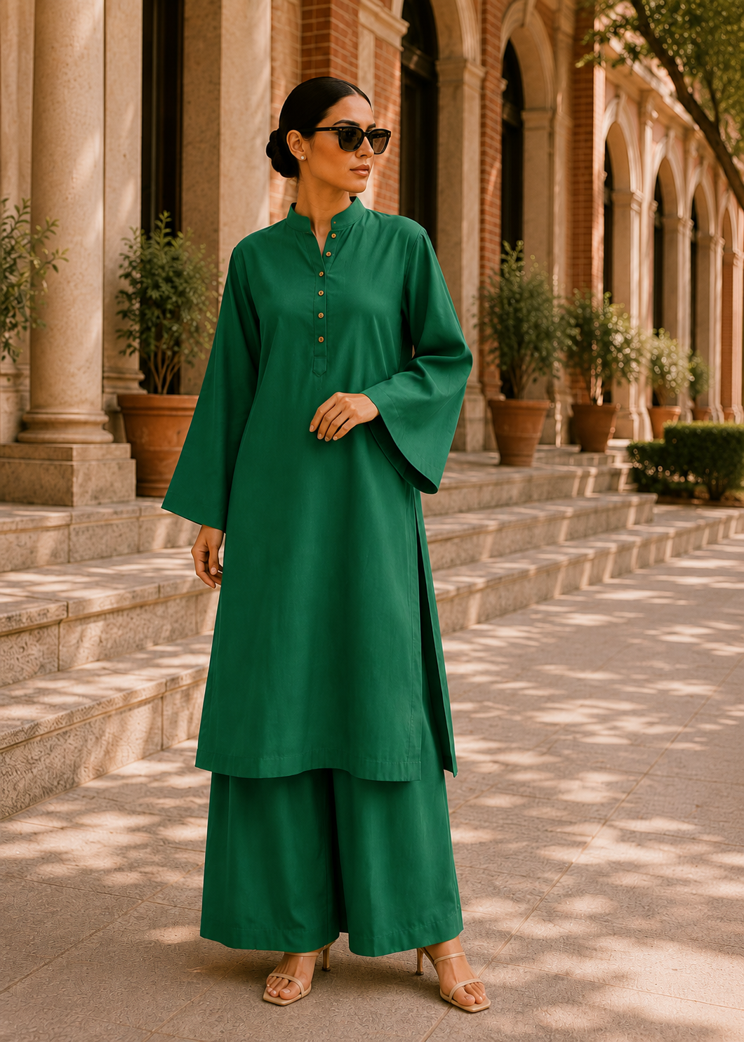 Elegant Women – Soft Power Emerald Deep Green 2PC Premium Cotton Set (RTW | Summer Drop 05)