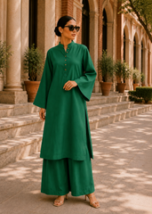 Elegant Women – Soft Power Emerald Deep Green 2PC Premium Cotton Set (RTW | Summer Drop 05)