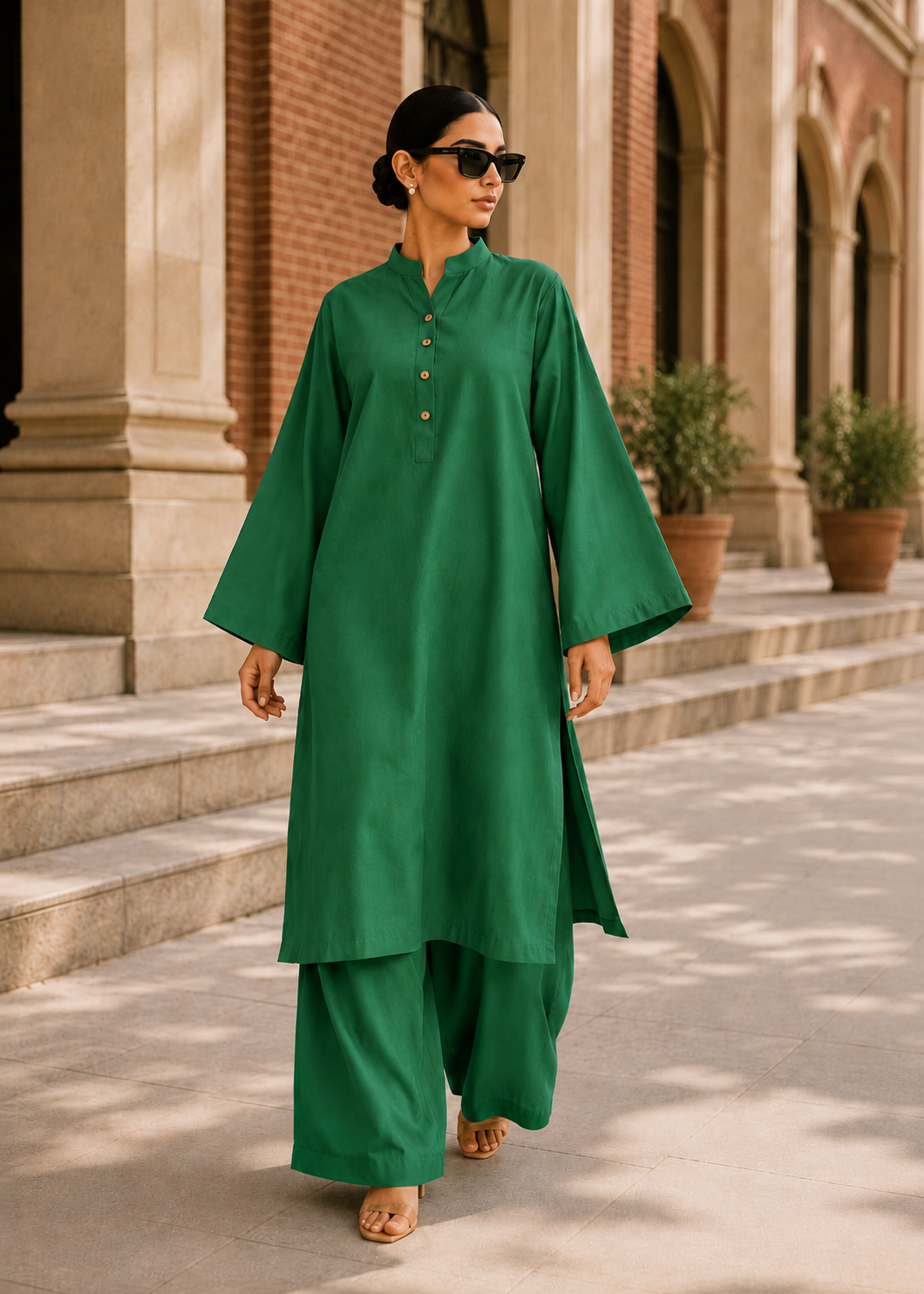Elegant Women – Soft Power Emerald Deep Green 2PC Premium Cotton Set (RTW | Summer Drop 05)
