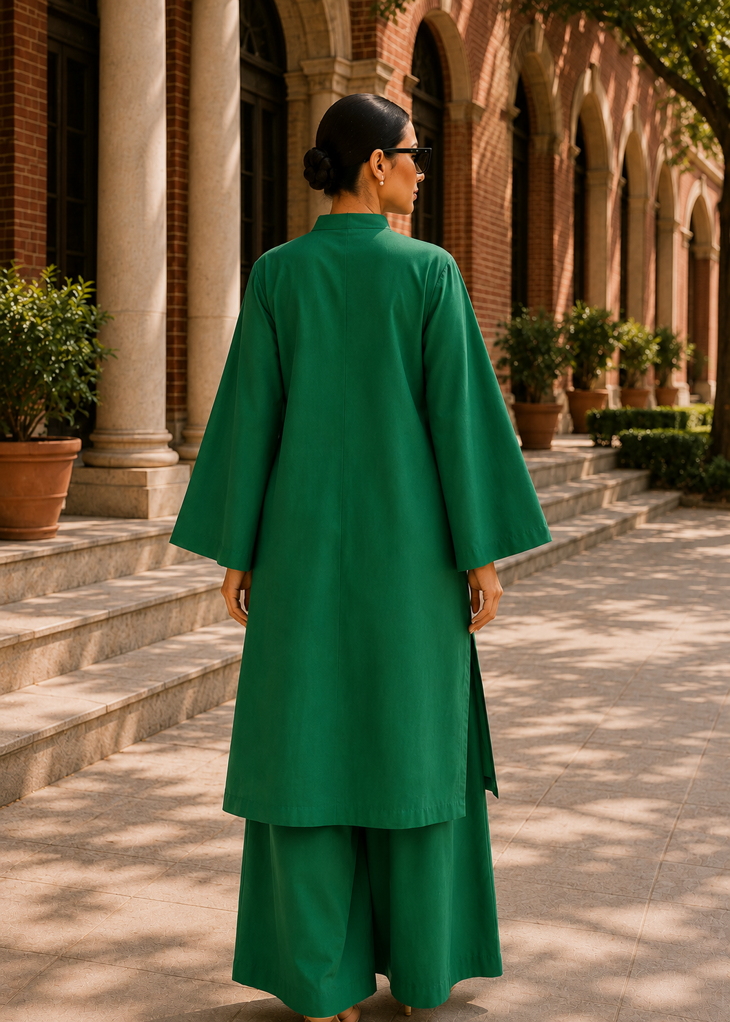 Elegant Women – Soft Power Emerald Deep Green 2PC Premium Cotton Set (RTW | Summer Drop 05)
