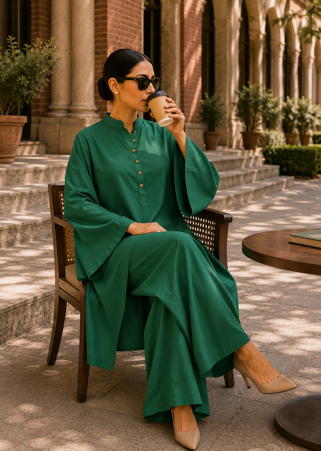 Elegant Women – Soft Power Emerald Deep Green 2PC Premium Cotton Set (RTW | Summer Drop 05)