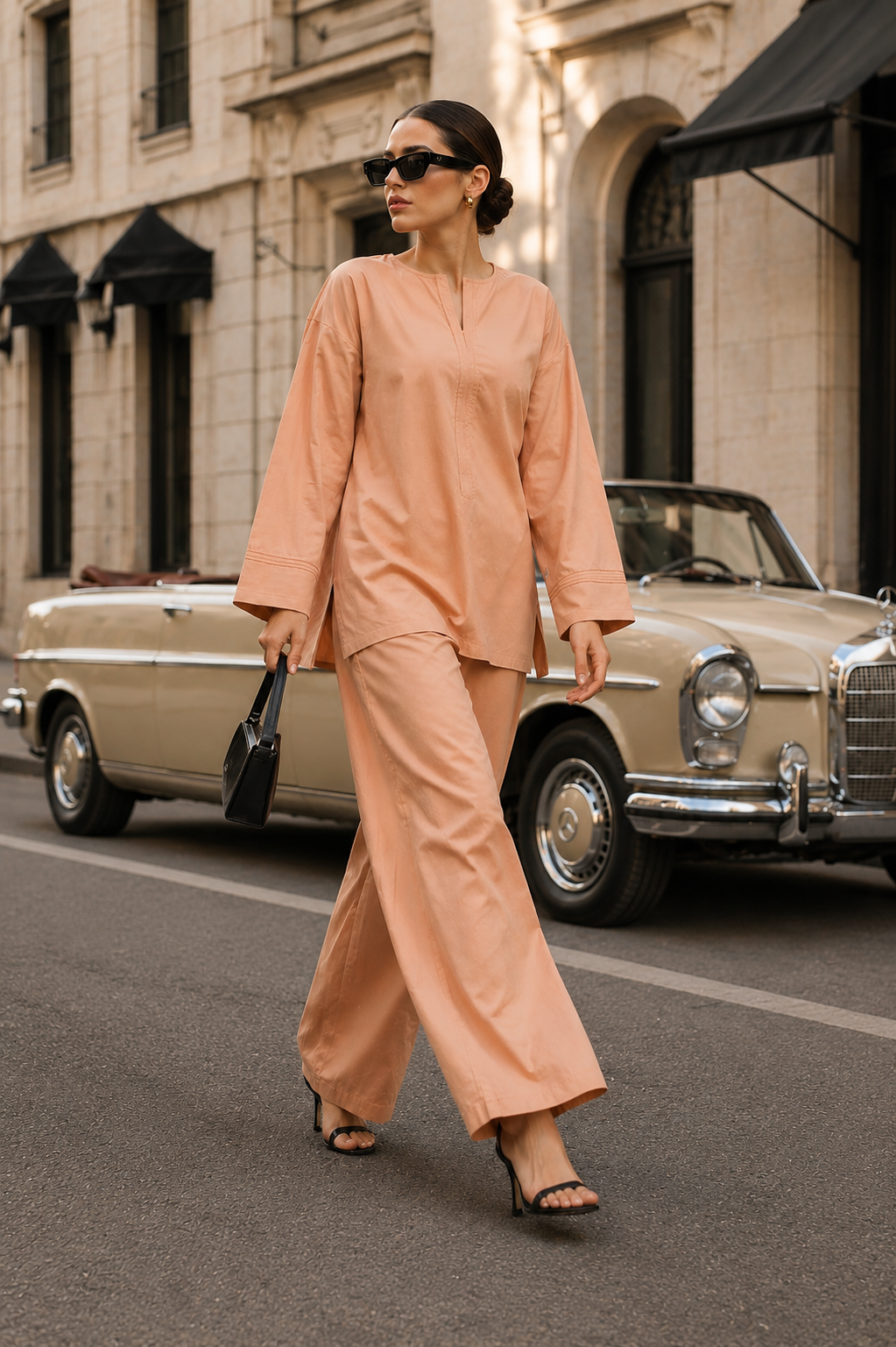 Atelier Ease – Relaxed Premium Cotton Co-Ord Set (RTW | Summer Drop 06)– Sunset Apricot