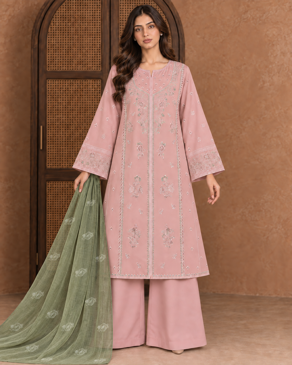 Roselle 3 piece ready to wear suit front view by H&H
