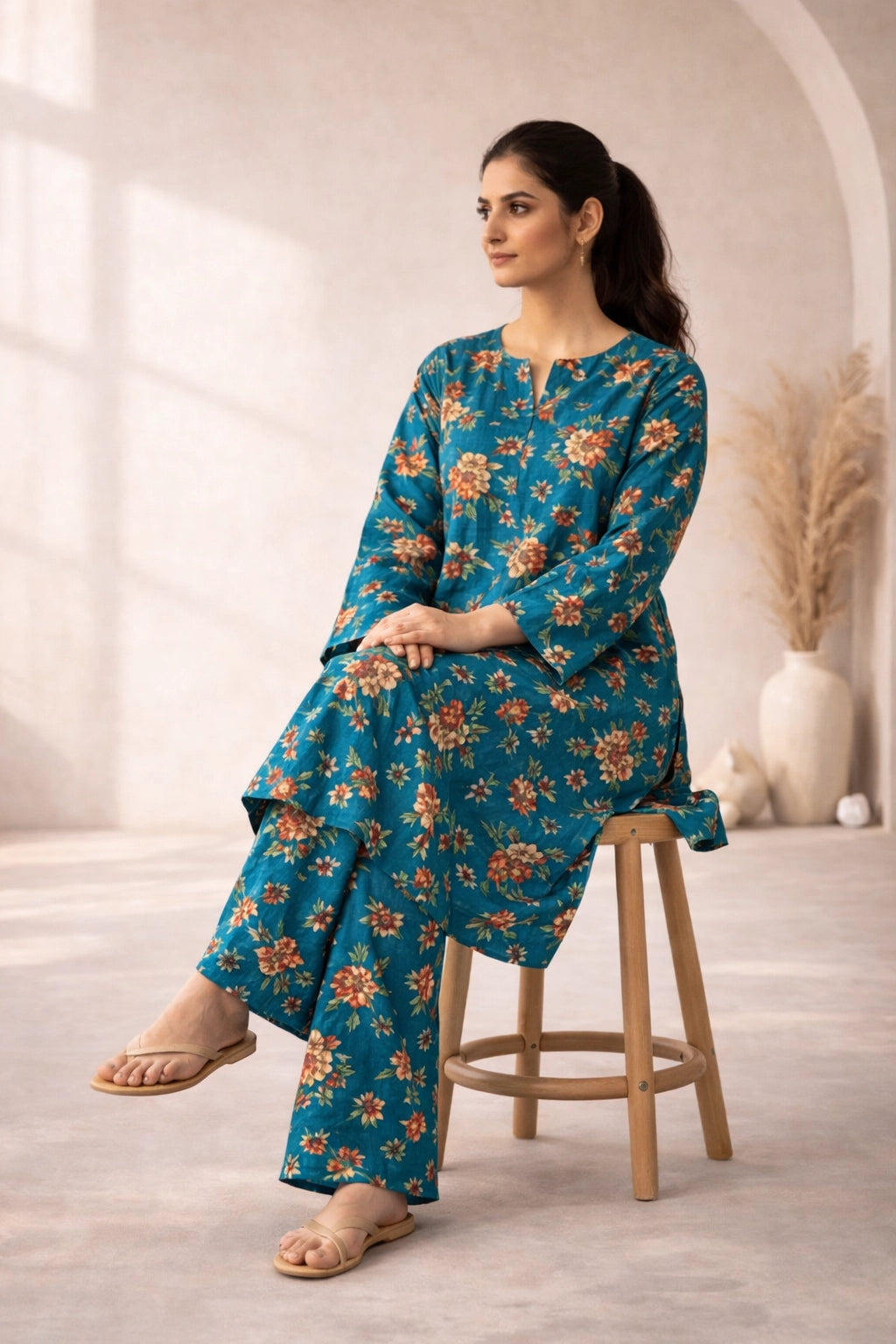Teal Floral Lawn Suit – Iris Bloom -Summer Edit '26