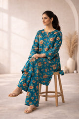 Teal Floral Lawn Suit – Iris Bloom -Summer Edit '26