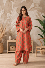 Terracotta Floral Lawn Suit – Iris Bloom- Summer Edit '26