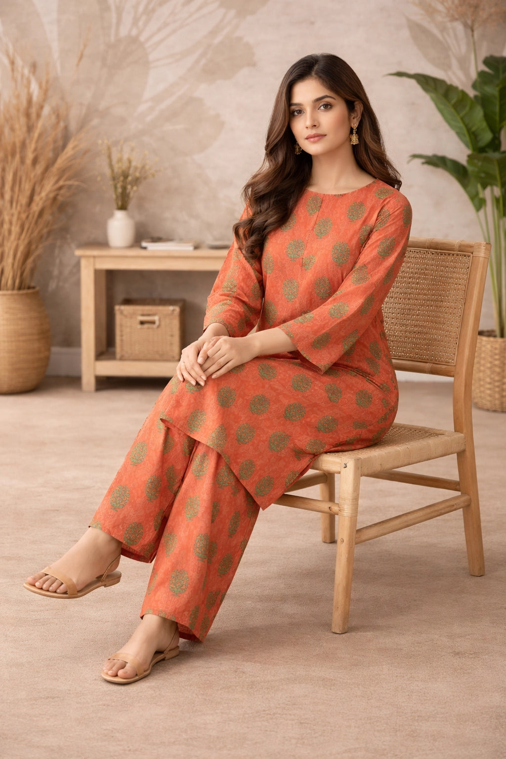 Terracotta Floral Lawn Suit – Iris Bloom- Summer Edit '26