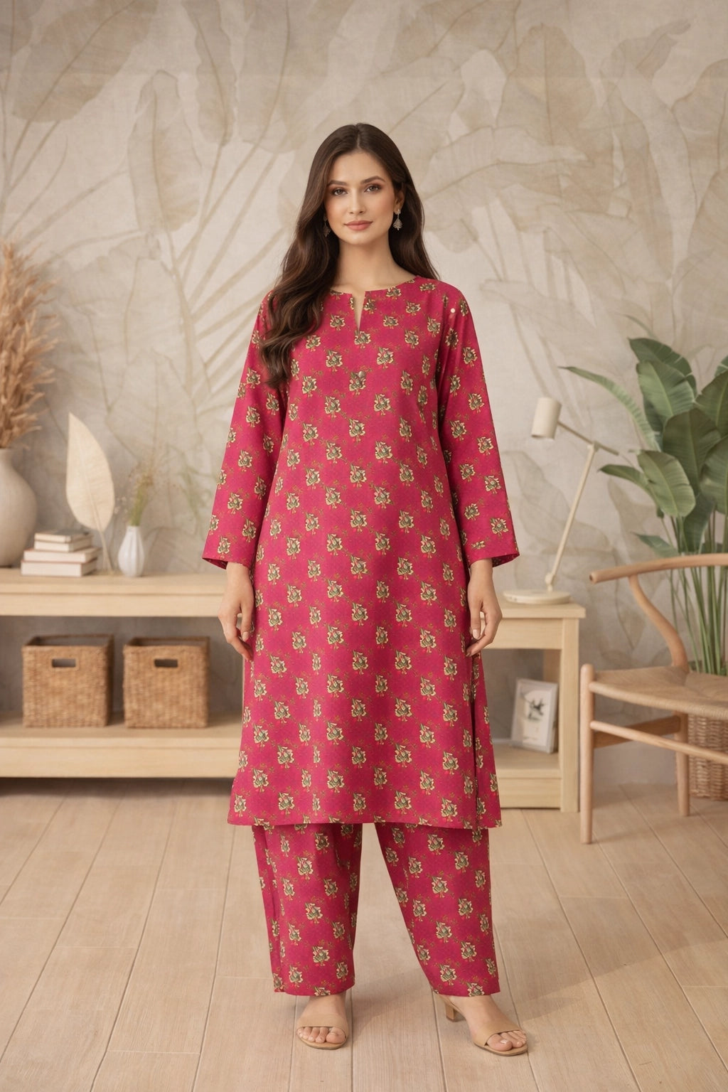 Berry Pink Floral Lawn Suit – Iris Bloom- Summer Edit '26