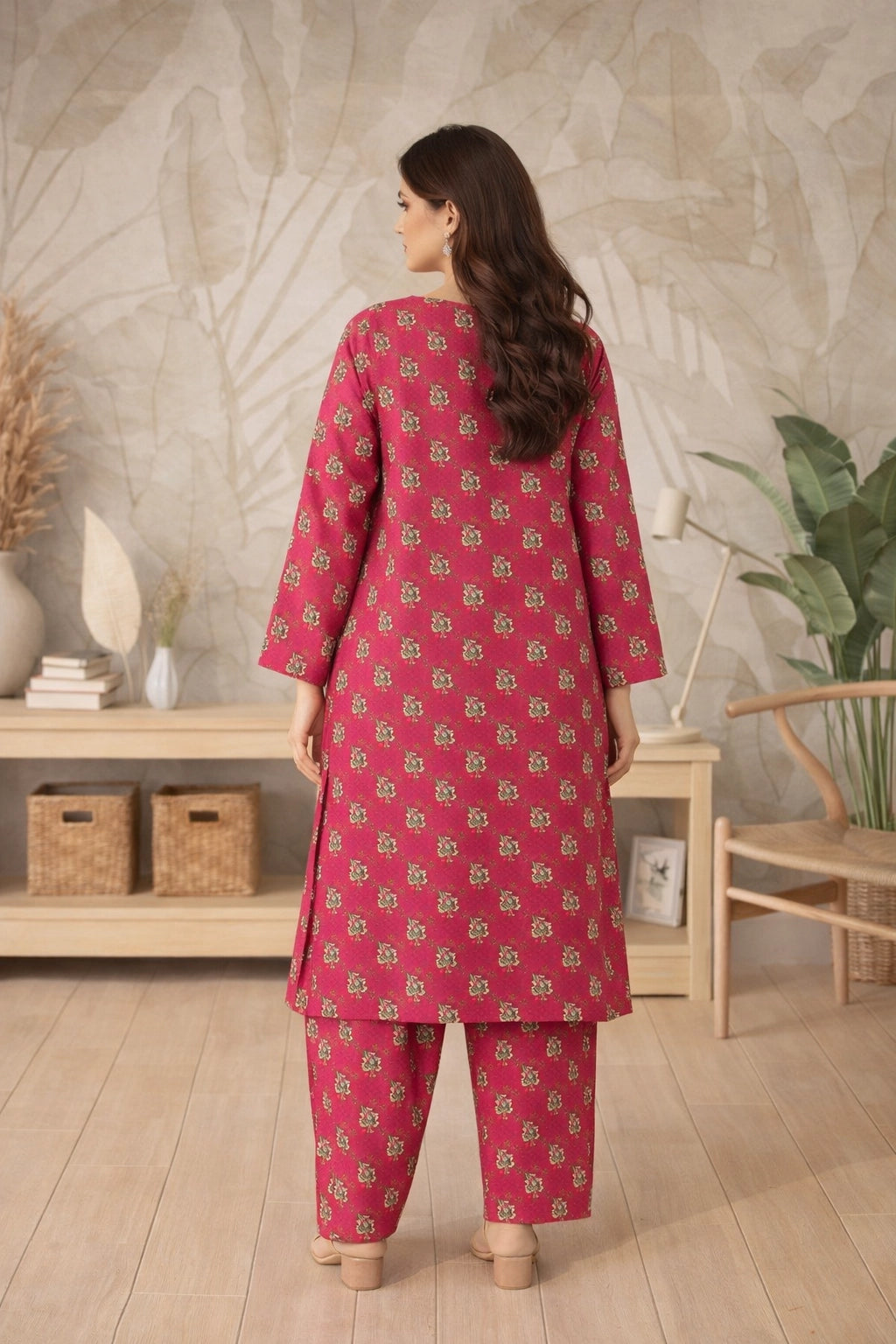 Berry Pink Floral Lawn Suit – Iris Bloom- Summer Edit '26