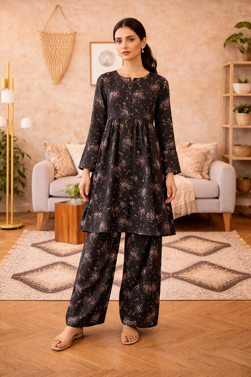 Black Floral Lawn Suit – Iris Bloom- Summer Edit '26