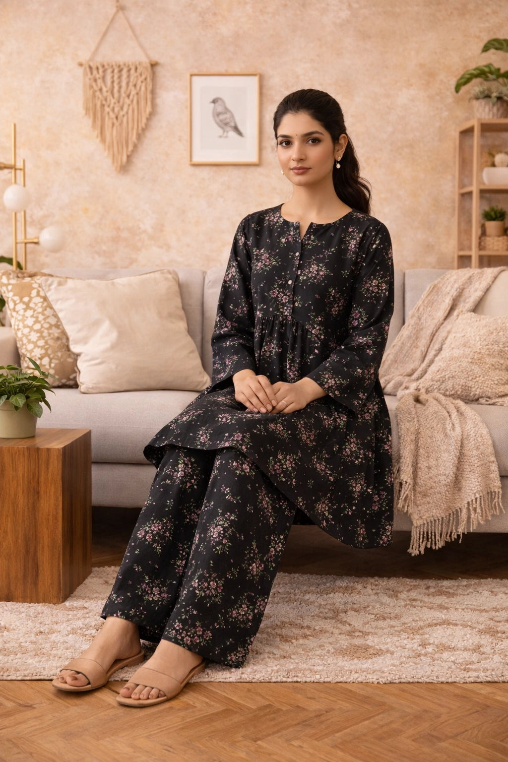 Black Floral Lawn Suit – Iris Bloom- Summer Edit '26