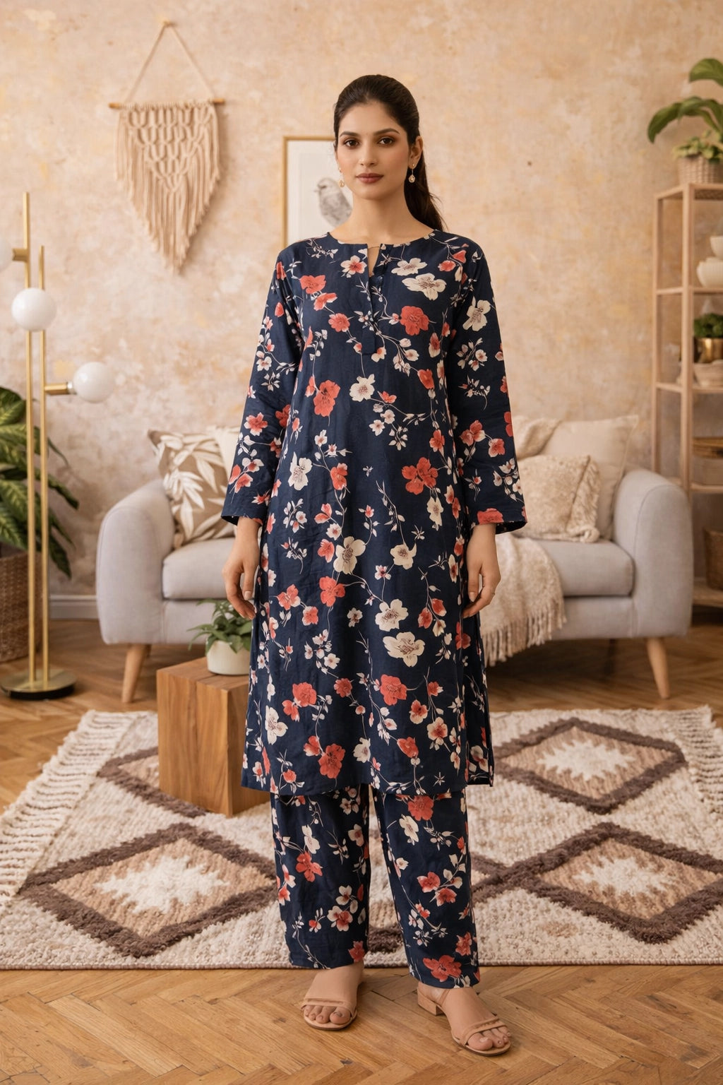 Midnight Floral Lawn Suit – Iris Bloom -Summer Edit '26