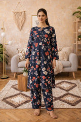 Midnight Floral Lawn Suit – Iris Bloom -Summer Edit '26