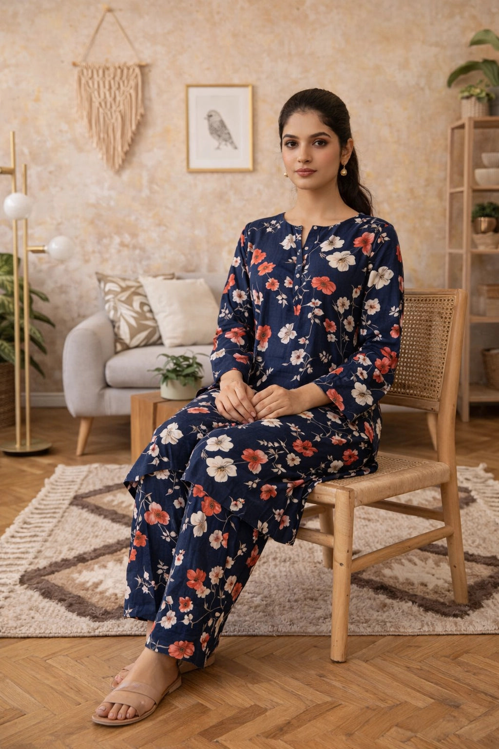 Midnight Floral Lawn Suit – Iris Bloom -Summer Edit '26