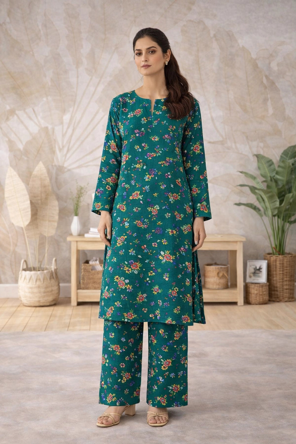 Emerald Floral Lawn Suit – Iris Bloom- Summer Edit '26