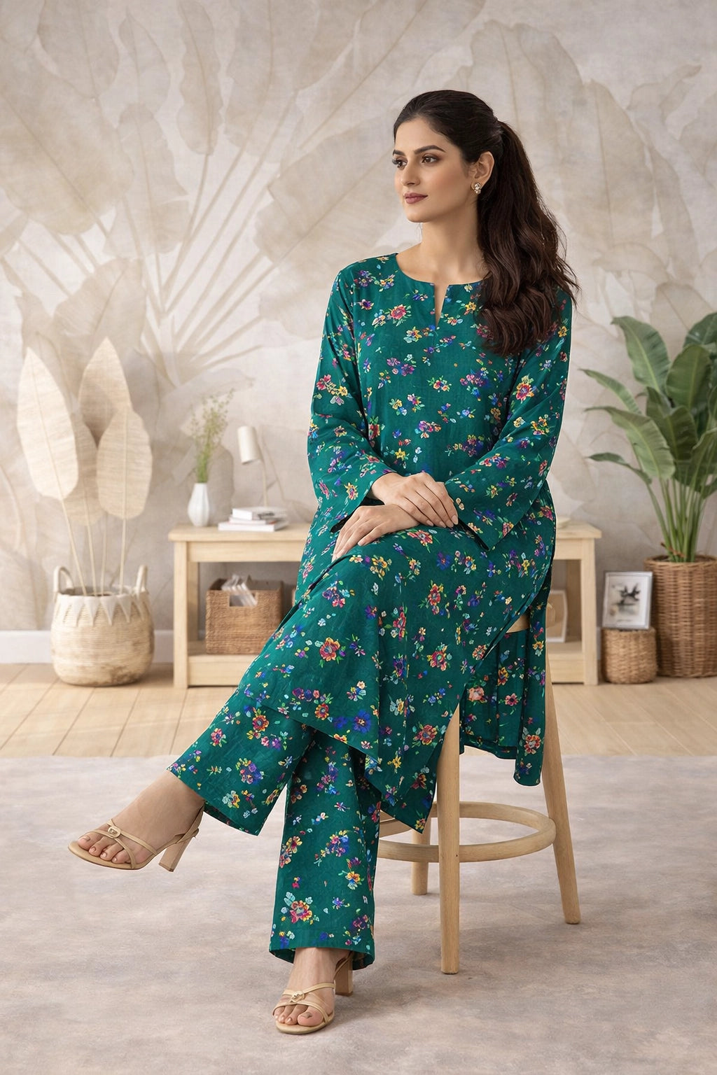 Emerald Floral Lawn Suit – Iris Bloom- Summer Edit '26
