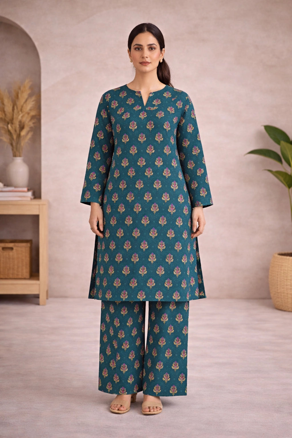 Deep Teal Printed Lawn Suit –Rang-e-Noor- Summer Edit '26