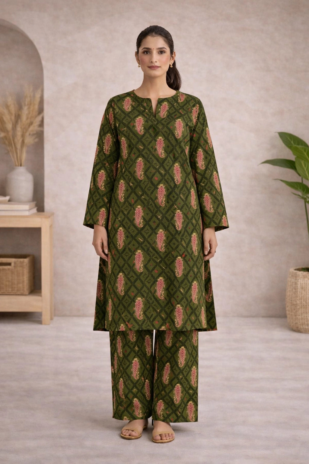 Mehndi Green Printed Lawn Suit – Rang-e-Noor - Summer Edit '26