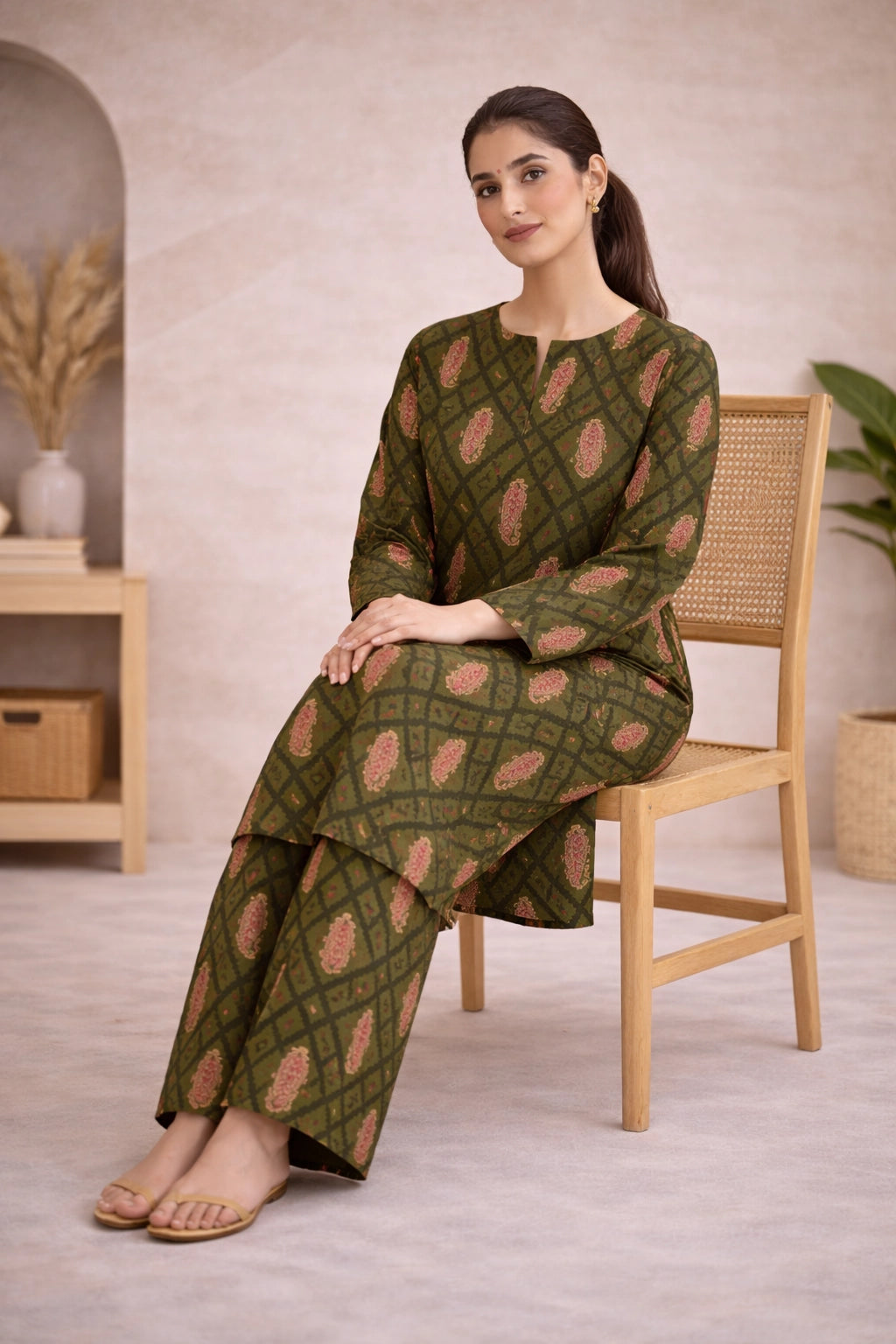 Mehndi Green Printed Lawn Suit – Rang-e-Noor - Summer Edit '26