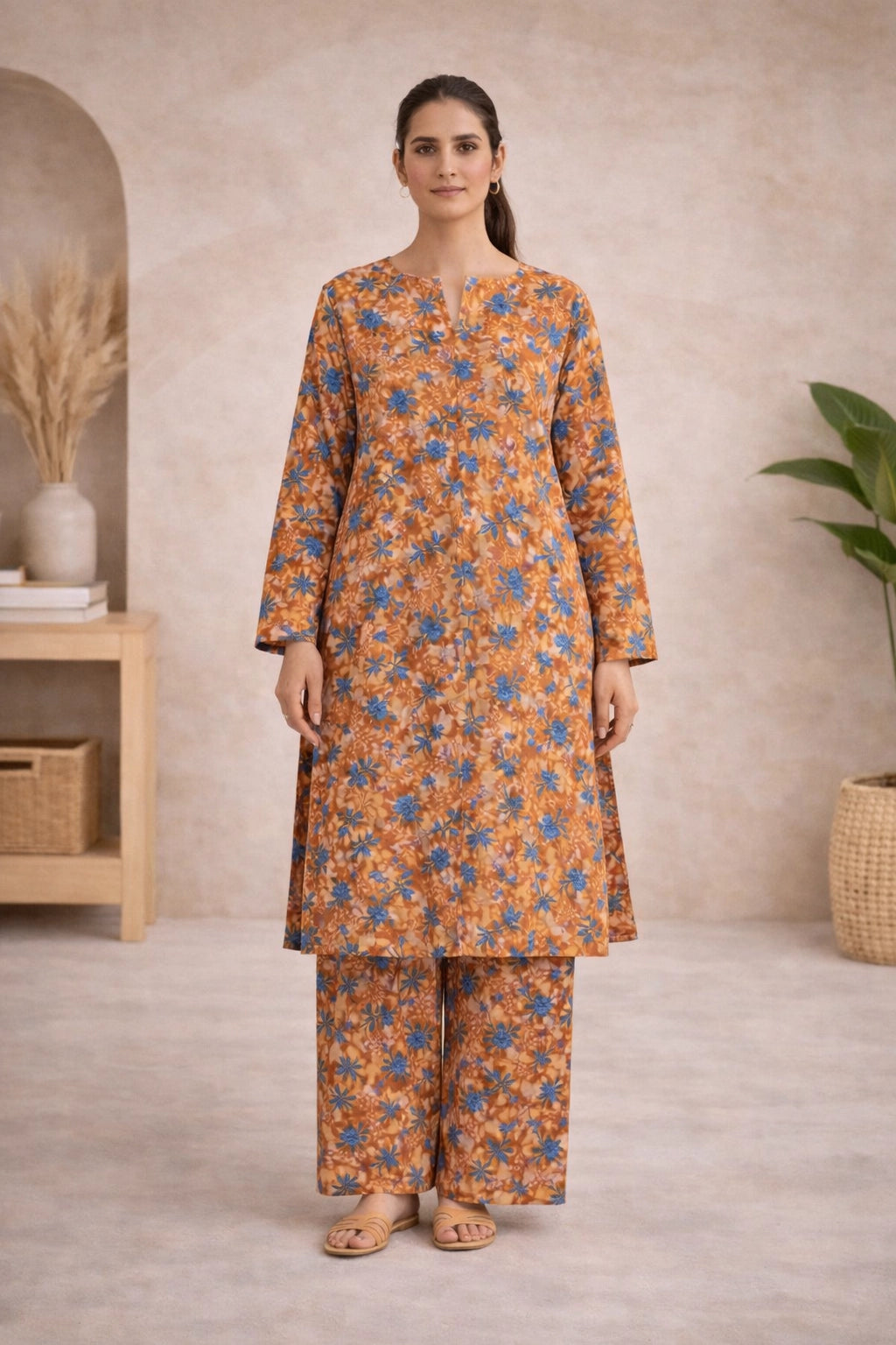 Rust Orange Floral Lawn Suit –Rang-e-Noor-Summer Edit '26