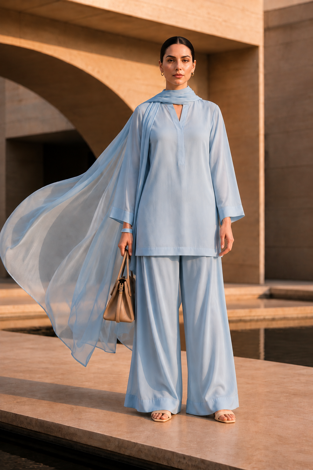 Elegant Women –Iced Sky Blue 2PC Premium Cotton Set (RTW | Summer Drop 06)