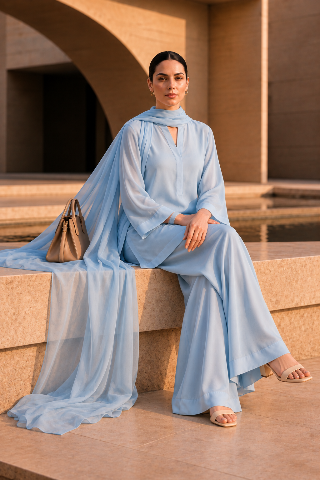 Elegant Women –Iced Sky Blue 2PC Premium Cotton Set (RTW | Summer Drop 06)