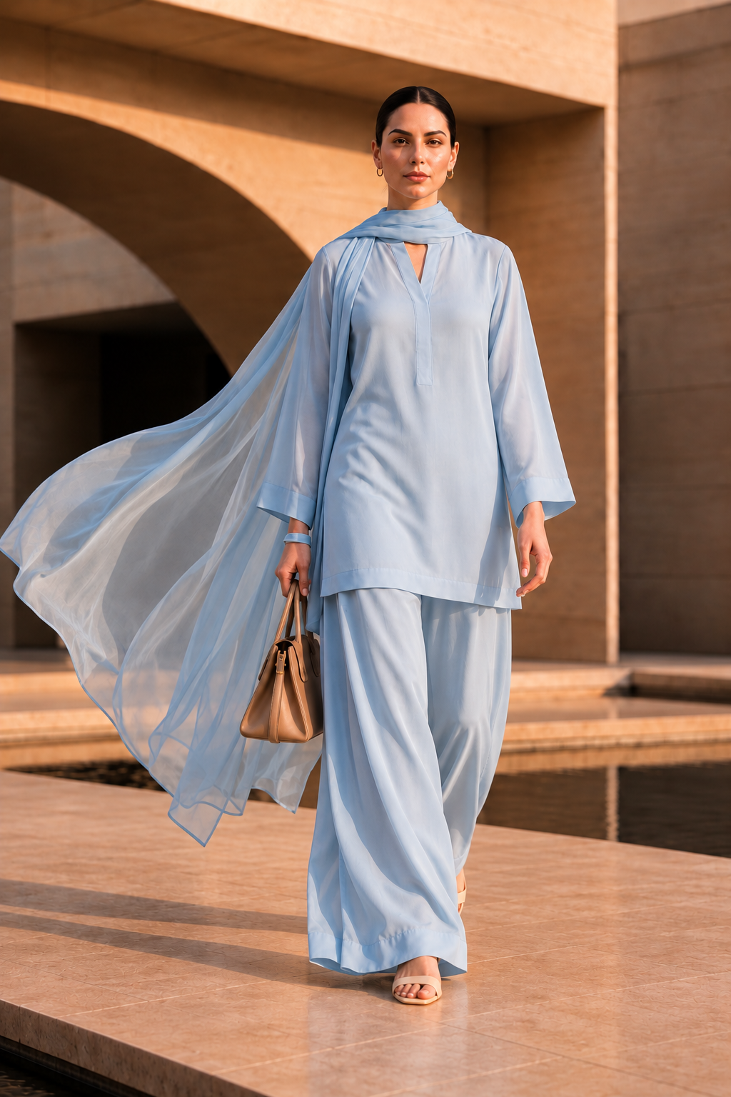 Elegant Women –Iced Sky Blue 2PC Premium Cotton Set (RTW | Summer Drop 06)