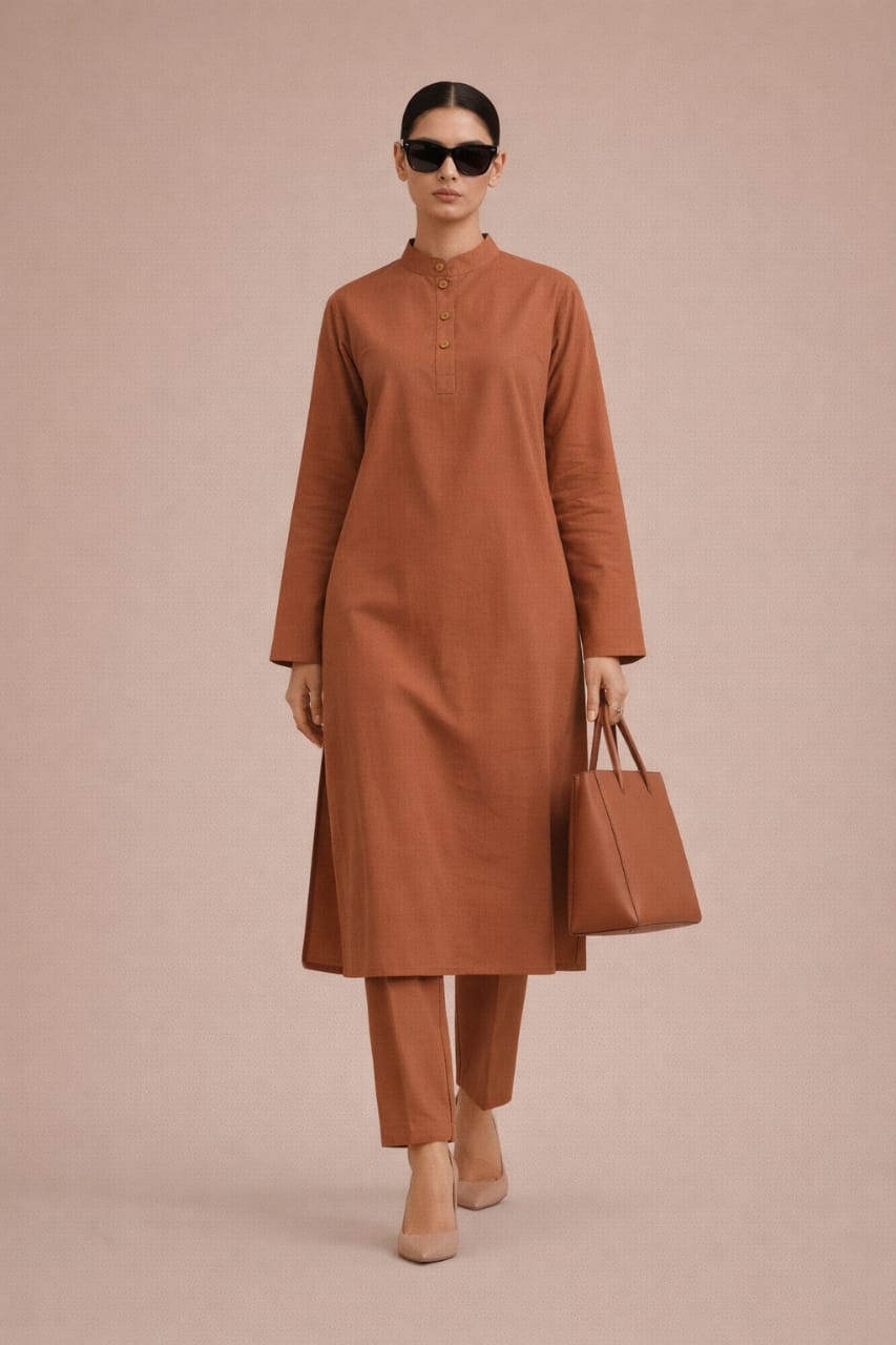 Elegant Women –Sunset Apricot 2PC Premium Cotton Set (RTW | Summer Drop 03)