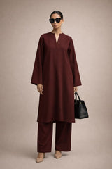 Elegant Women – Deep Garnet Premium Cotton 2PC Set-RTW | DROP-04