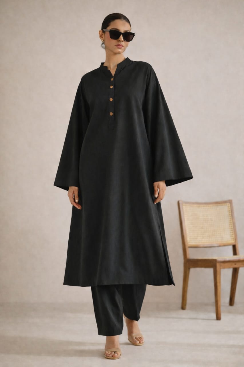 Elegant Women – Soft Power Midnight Ash Black 2PC Premium Cotton Set (RTW | Summer Drop 05)