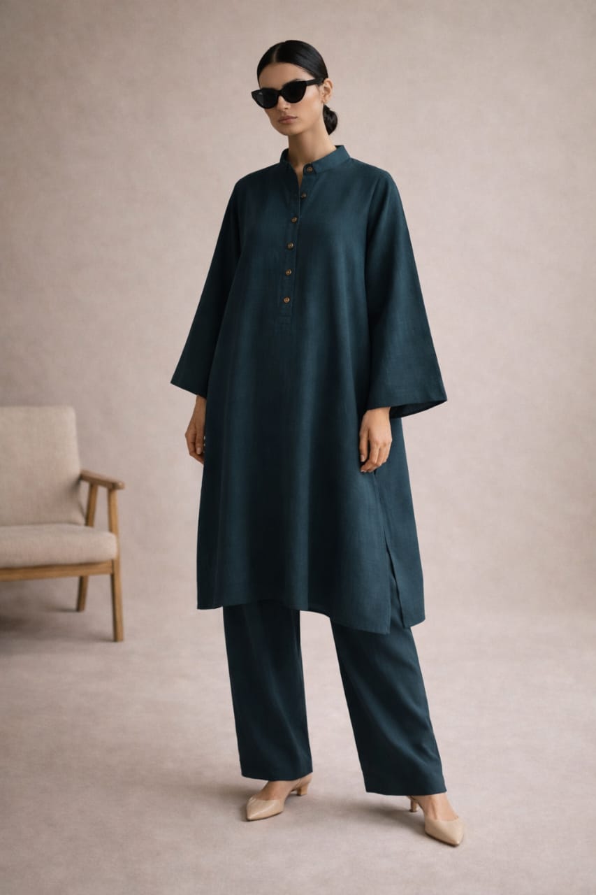 Elegant Women – Soft Power Deep Teal 2PC Premium Cotton Set (RTW | Summer Drop 05)