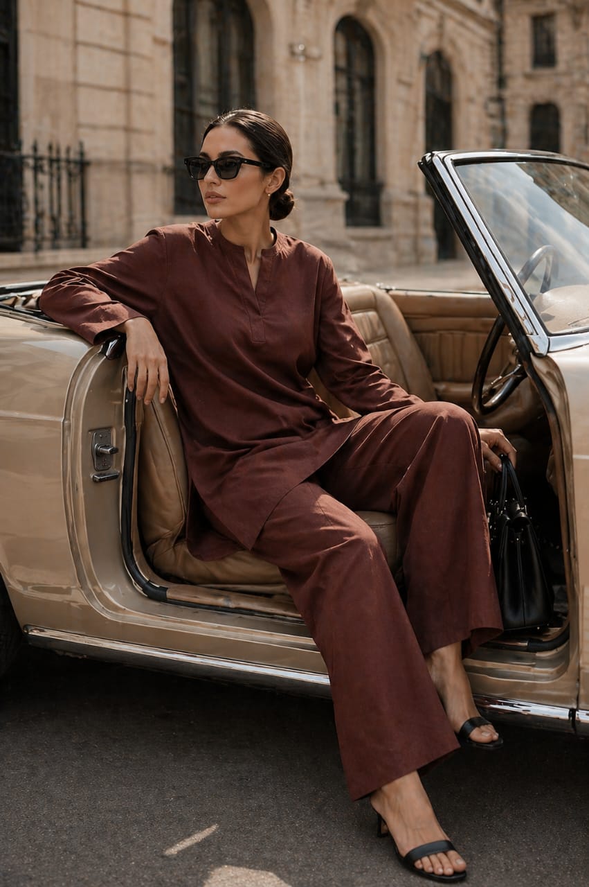 Atelier Ease – Relaxed Premium Cotton Co-Ord Set (RTW | Summer Drop 06)– Cherry Wood