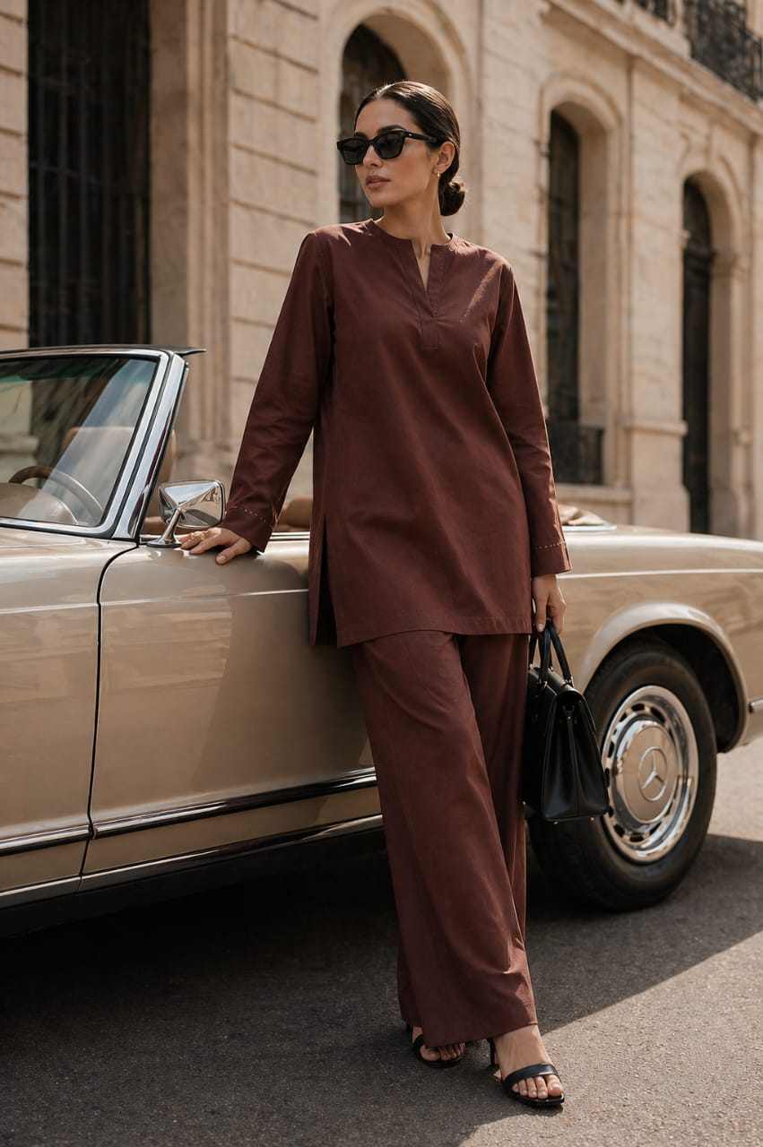 Atelier Ease – Relaxed Premium Cotton Co-Ord Set (RTW | Summer Drop 06)– Cherry Wood