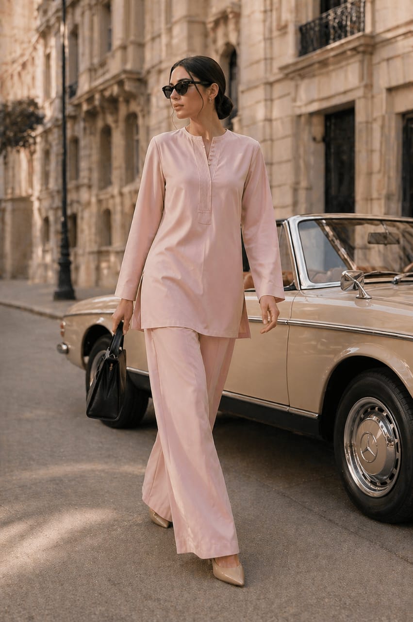 Atelier Ease – Relaxed Premium Cotton Co-Ord Set (RTW | Summer Drop 06)– Peach Nectar Pink