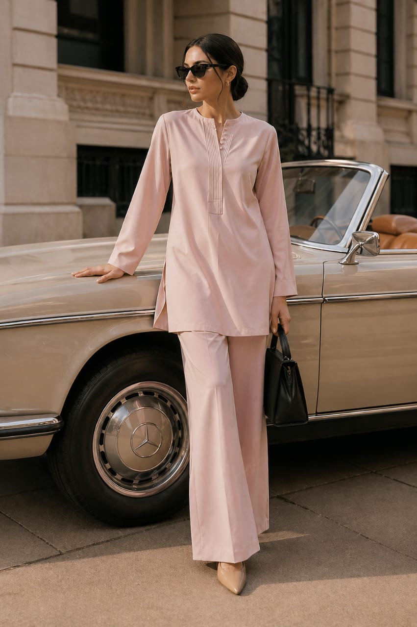 Atelier Ease – Relaxed Premium Cotton Co-Ord Set (RTW | Summer Drop 06)– Peach Nectar Pink
