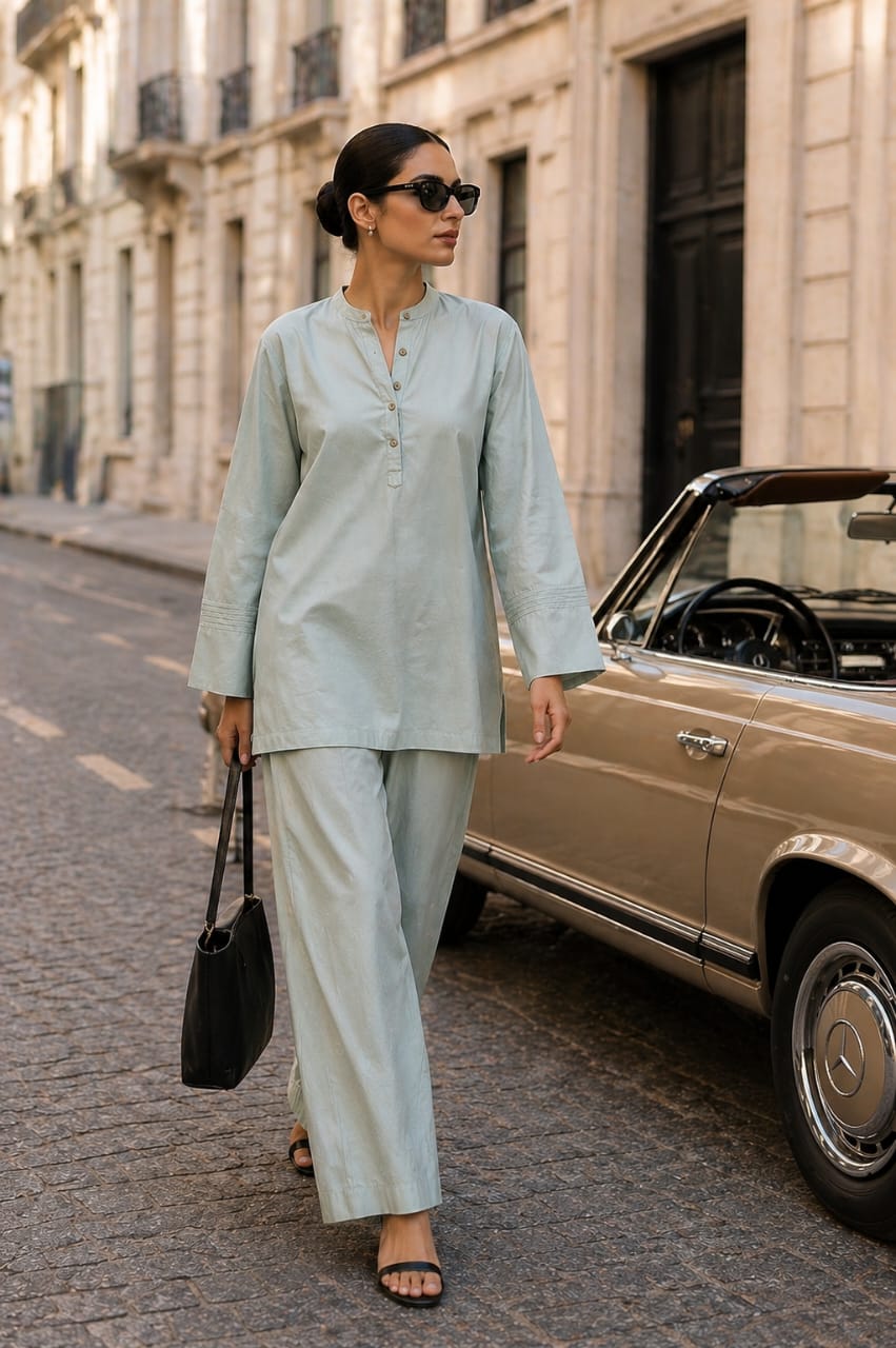 Atelier Ease – Relaxed Premium Cotton Co-Ord Set (RTW | Summer Drop 06)–Aqua Glass