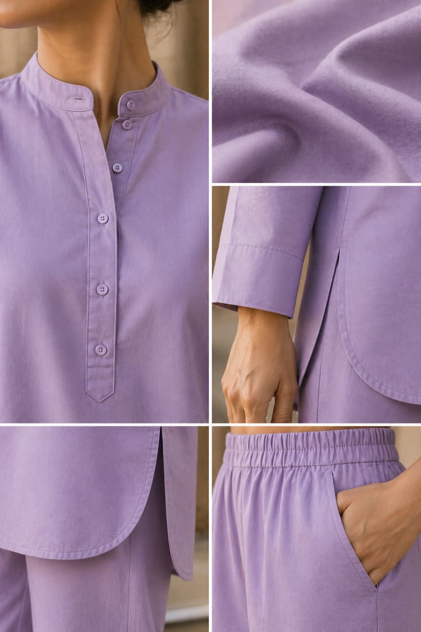 Atelier Ease – Relaxed Premium Cotton Co-Ord Set (RTW | Summer Drop 06)–Lavender Mist