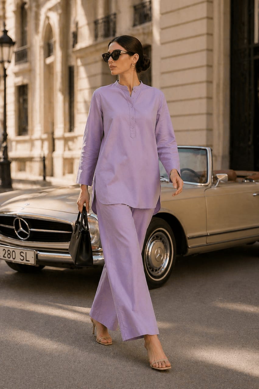 Atelier Ease – Relaxed Premium Cotton Co-Ord Set (RTW | Summer Drop 06)–Lavender Mist