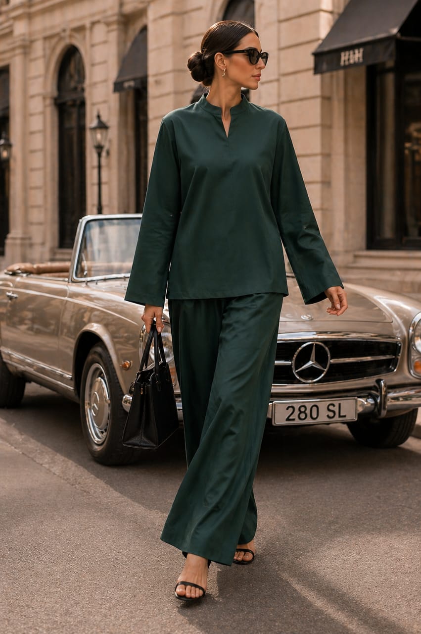 Atelier Ease – Relaxed Premium Cotton Co-Ord Set (RTW | Summer Drop 06)–Emerald Green