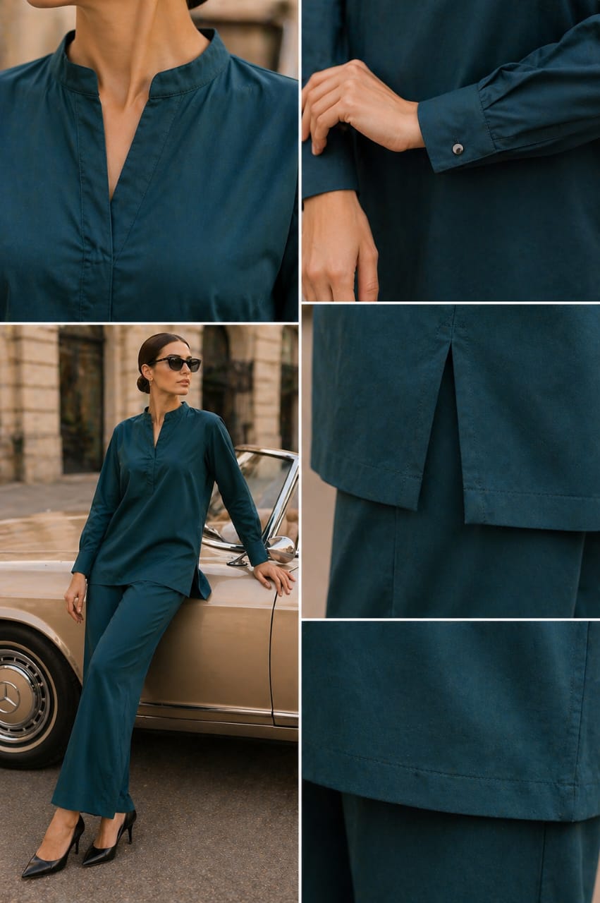 Atelier Ease – Relaxed Premium Cotton Co-Ord Set (RTW | Summer Drop 06)–Deep Teal