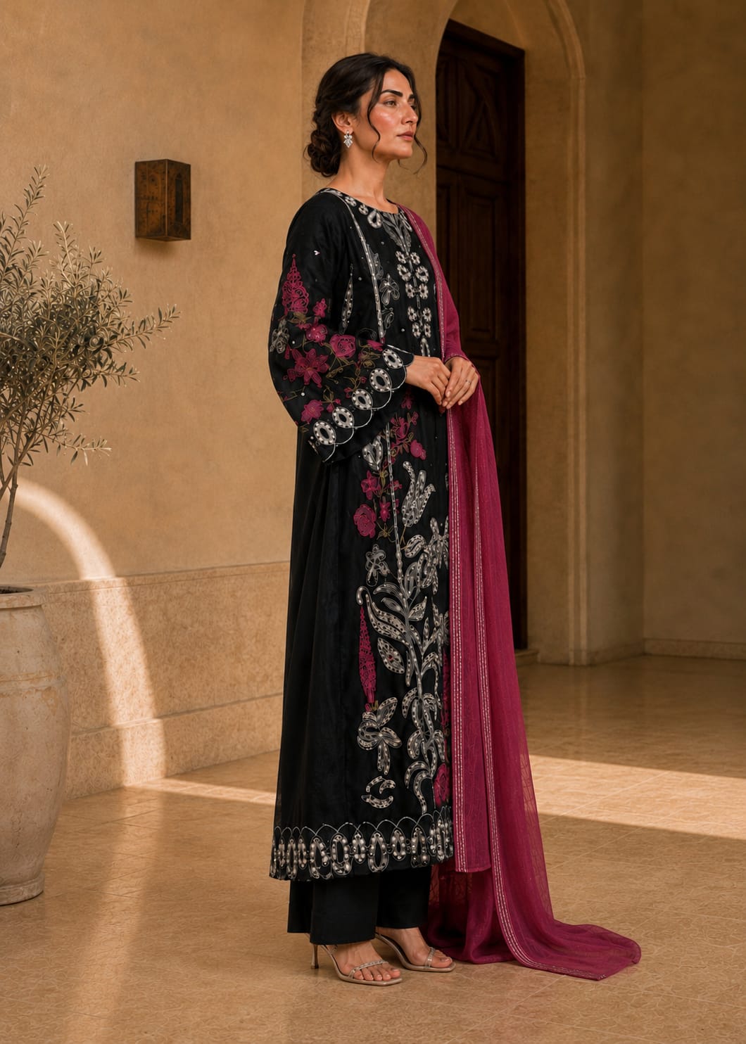 Mehrunisa – Noir Fuchsia l RTW I 3PC-Embroidered I Drop07)