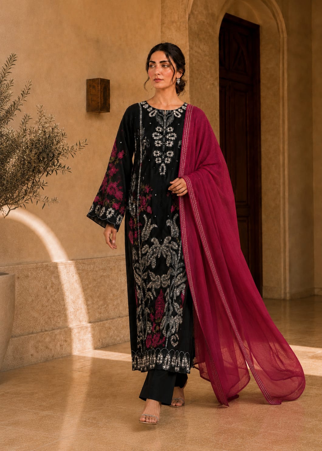 Mehrunisa – Noir Fuchsia l RTW I 3PC-Embroidered I Drop07)