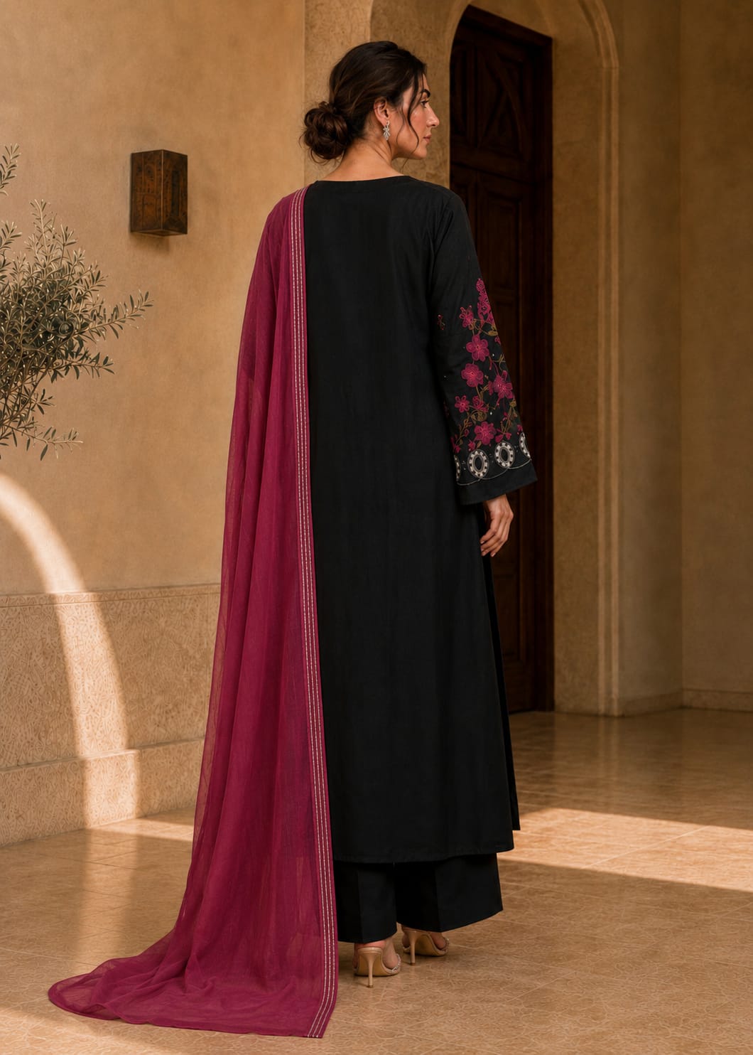 Mehrunisa – Noir Fuchsia l RTW I 3PC-Embroidered I Drop07)