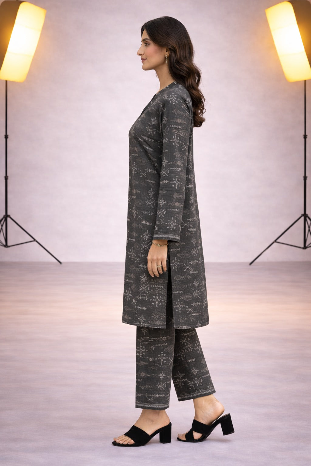 Charcoal Grey Wild Petals Printed Lawn Suit– Summer Edit '26