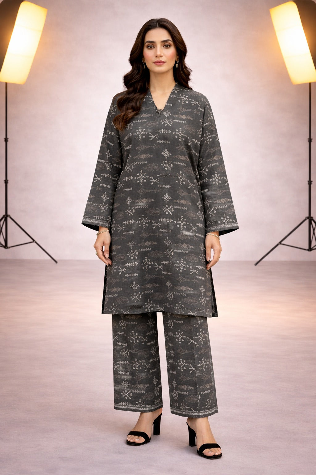 Charcoal Grey Wild Petals Printed Lawn Suit– Summer Edit '26