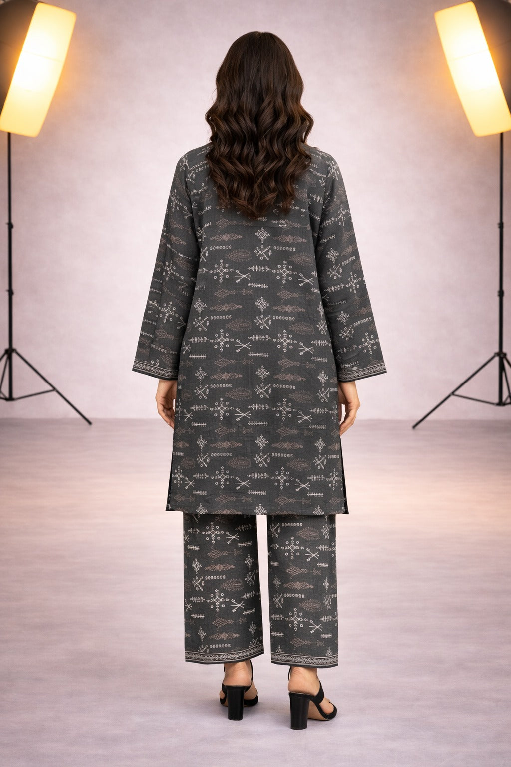 Charcoal Grey Wild Petals Printed Lawn Suit– Summer Edit '26