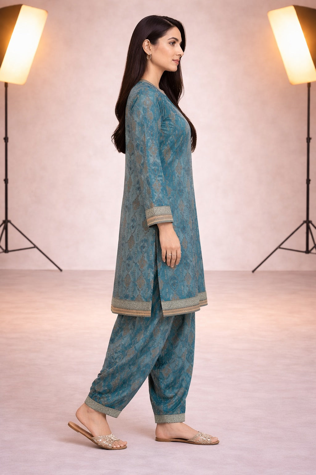 Deep Teal Wild Petals Lawn Suit – Summer Edit '26
